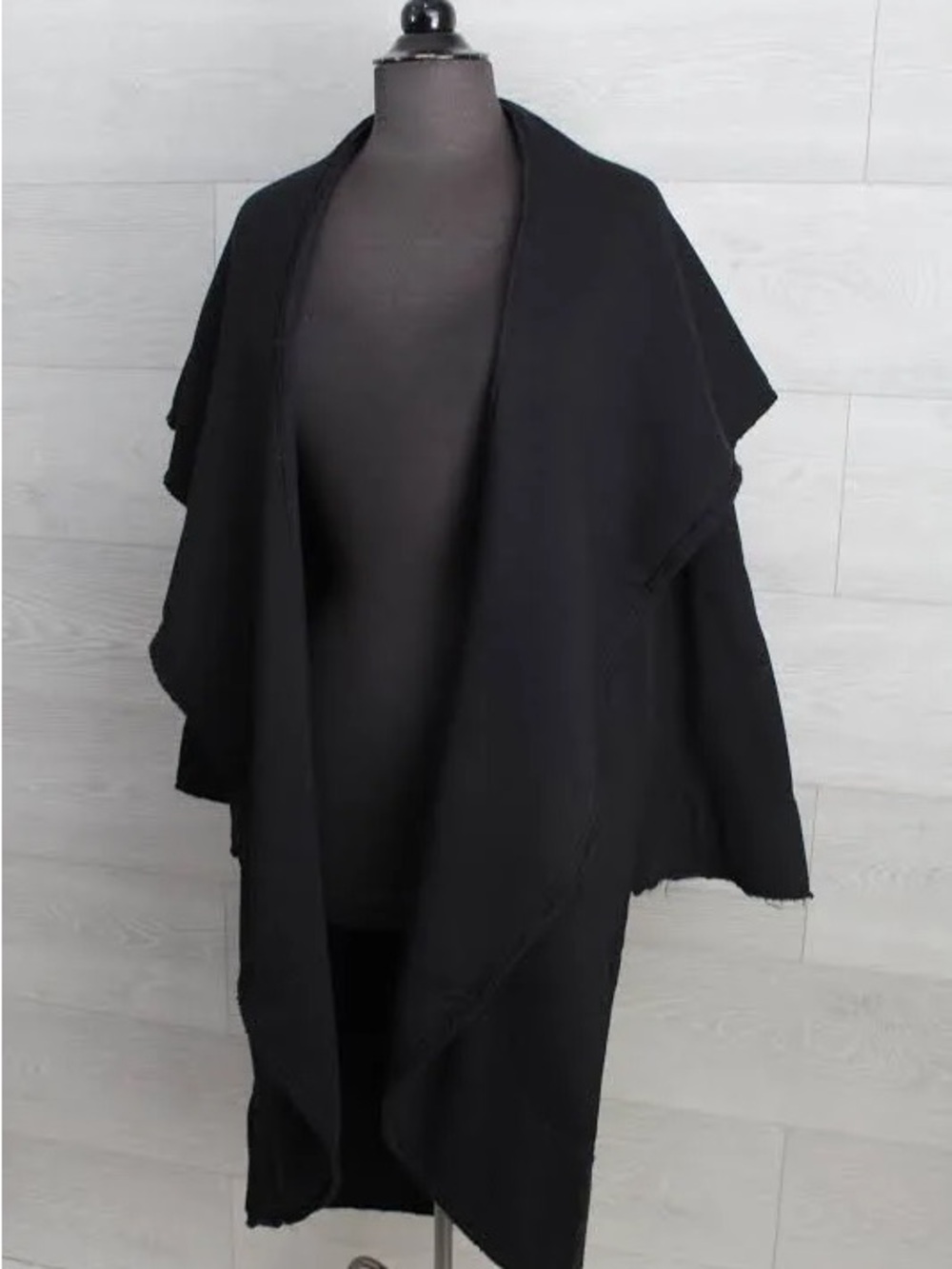 BRYN WALKER Black Draped Open Front Coat Size Small Oversized Lagenlook - Picture 3 of 7